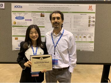 Jessica and Dr. Ciftci with her poster at the 2019 AOCS Annual Meeting and Expo in St. Louis, MO.